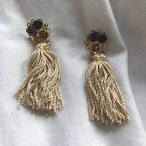 NWOT - Gold Tassel Earrings with Flowers